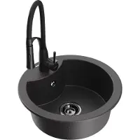 Mexen Diego 1-Becken-Granit-Spüle mit Mischbatterie Aster, Schwarz gesprenkelt - 6512-76-73450-70-B