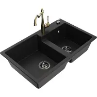 Mexen Tomas 2-Becken-Granitspüle mit Mischbatterie Carla, Schwarz - 6516-77-670700-50-B