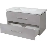 Mendler Premium Waschbecken + Unterschrank MCW-D16, Waschbecken Waschtisch, hochglanz 90cm grau