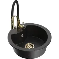 Mexen Diego 1-Becken-Granit-Spüle mit Mischbatterie Aster, Schwarz/Silbermetallic - 6512-73-73450-57-G