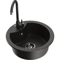 Mexen Diego 1-Becken-Granit-Spüle mit Mischbatterie Telma, Schwarz/Gold - 6512-75-670200-70-B