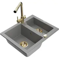 Mexen Carlos 1,5-Becken-Granitspüle mit Mischbatterie Duero, Grau - 6518-71-671600-50