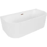 Mexen Sella freistehende an der Wand montierte geriffelte Badewanne 150 x 75 cm, weiß matt, Überlauf Roségold - 52711507501-60