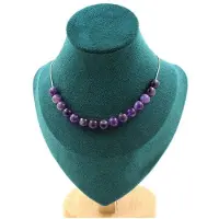Bijoux Steine und Mineralien. Halskette mit 15 Amethystperlen 8 mm. Kette aus Edelstahl Halskette für Frauen, Männer. Größe anpassbar.
