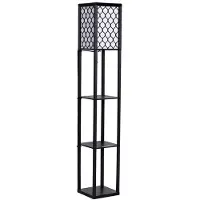 Helloshop26 Stehlampe - - 26x26x160 cm - 3 Regale - Schirm aus gebrochenem Weißem Leinen - Schwarzes MDF