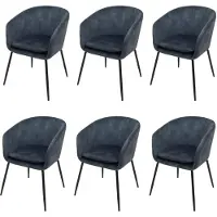 Mendler 6er-Set Esszimmerstuhl MCW-O28, Küchenstuhl Polsterstuhl Stuhl, Stoff/Textil (340g/m²) Metall blau