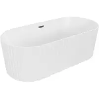Mexen Paola freistehende geriffelte Badewanne 150 x 75 cm, weiß matt, Überlauf Gun Metal - 52721507501-95