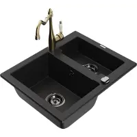 Mexen Carlos 1,5-Becken-Granitspüle mit Mischbatterie Carla, Schwarz - 6518-77-670700-50-B
