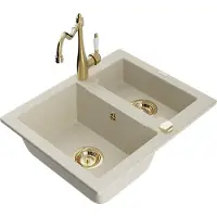 Mexen Carlos 1,5-Becken-Granitspüle mit Mischbatterie Carla, Beige - 6518-69-670700-50