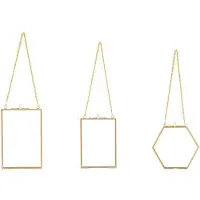 Semoic 3er-Pack Glasrahmen mit gepressten Blumen – goldene hängende Bilderrahmen mit Kette, schwebende DIY-Kunstwerkanzeige
