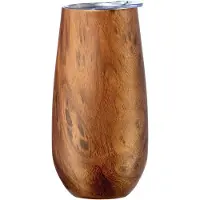 OGGI Thermofl te, Celebrate Collection, Edelstahl, isoliert, Sektglas, Becher, Holzmaserung, 170 ml, mit transparentem Trinkdeckel