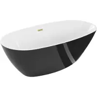 Mexen Eris freistehende Badewanne 170 x 80 cm, weiß/schwarz, gebürstete goldene Überlauf - 53441708075-55