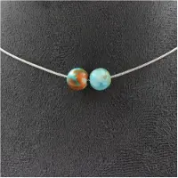 Bijoux Steine und Mineralien. Halskette 2 Perlen Jaspis blau-orange 8 mm. Kette aus rostfreiem Stahl Halskette für Frauen, Männer. Größe personalisiert.