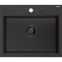 Mexen Oscar Granitspüle 1-becken 580 x 490 mm, schwarz/gold metallic, schwarzer Siphon - 6519581000-75-B