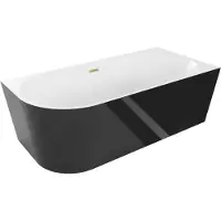Mexen Mia freistehende rechteckige Badewanne 180 x 80 cm, weiß/schwarz, mit gebürstetem Goldüberlauf - 52691808075P-55