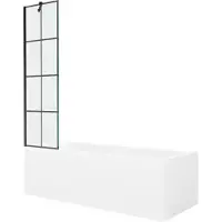 Mexen Cubik rechteckige Badewanne 150 x 70 cm mit Verkleidung und 1-flügliger Duschabtrennung 50 cm, Schwarzes Design - 55031507