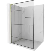 Mexen Kioto L Duschwand Walk-in 100 x 200 cm, schwarzes Muster, gebürstetes Gold - 800-100-103-55-78