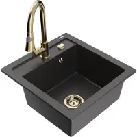 Mexen Vito 1-Becken-Granit-Spüle mit Mischbatterie Elia, Schwarz gesprenkelt - 6503-76-670101-50