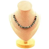 Bijoux Steine und Mineralien. Halskette mit 20 Perlen Schneeflockenobsidian 8 mm. Kette aus Stahl Halskette für Frauen, Männer. Personalisierte Größe.