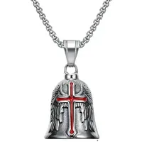 MaxPower Vintage Kreuz Flügel Engel Schutzglocke Motorrad Halskette für Männer Mode Charme Glocke Anhänger Reiter