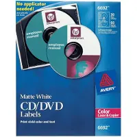 Avery 6692 Laser-CD-Etiketten, mattwei , 30 St ck/Packung