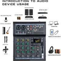 Typecat Professionelle digitale DJ-Mischpultkonsole, 4-Kanal-Audio mit USB-Anschluss, unterst?tzt Bluetooth-Verbindungswiedergabe, Schwarz