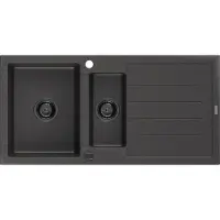Mexen Andres 1,5-Becken-Granitspüle mit Abtropffläche 1000 x 500 mm Schwarz gesprenkelt, Siphon Schwarz - 6515101510-76-B