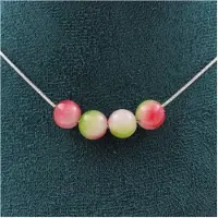 Bijoux Steine und Mineralien. Halskette mit 4 Wasser-Melonen-Tourmalin-Perlen 8 mm Edelstahlkette Halskette für Frauen, Männer. Anpassbare Größe.
