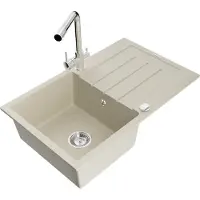 Mexen Bruno 1 Becken-Granitspüle mit Abtropffläche und Mischbatterie Duero, Beige - 6513-69-671600-00