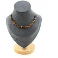 Bijoux Steine und Mineralien. Halskette mit 20 Perlen aus afrikanischem Tigerauge. Edelstahlkette. Halskette für Frauen, Männer. Größe anpassbar.