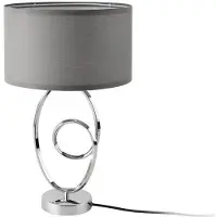 Helloshop26 Tischlampe - - E14 - Chrommetall - Grauer Polyester-Schirm - 50 cm