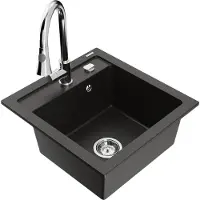 Mexen Vito 1-Becken-Granit-Spüle mit Mischbatterie Elia, Schwarz/Gold metallisch - 6503-75-670101-00