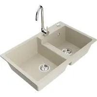 Mexen Tomas 2-Becken-Granitspüle mit Mischbatterie Telma, Beige - 6516-69-670200-00