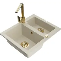 Mexen Carlos 1,5-Becken-Granitspüle mit Mischbatterie Rita, Beige - 6518-69-670300-50