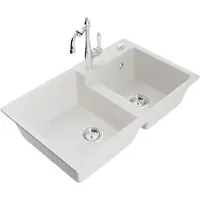 Mexen Tomas 2-Becken-Granitspüle mit Mischbatterie Carla, Weiß - 6516-20-670700-00