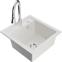 Mexen Vito 1-Becken-Granit-Spüle mit Mischbatterie Elia, Weiß - 6503-20-670101-00