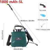 MaxPower (Grün 1800 mAh) 5L Elektrisches Sprühgerät Eingebauter wiederaufladbarer Akku Batteriebetriebenes Sprühgerät