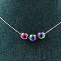 Bijoux Steine und Mineralien. Halskette mit 3 mehrfarbigen Hämatitperlen 8 mm. Kette aus Edelstahl Halskette für Frauen, Männer. Personalisierte Größe