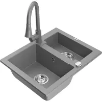 Mexen Carlos 1,5-Becken-Granitspüle mit Mischbatterie Elia, Grau - 6518-71-670101-71