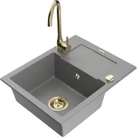 Mexen Enzo 1 Becken-Granitspüle mit Abtropffläche und Mischbatterie Telma, Grau - 6506-71-670200-50