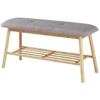 Helloshop26 Schuhbank - Natur - 90x30x45 cm - Bambus - Gepolsterte Sitzfläche - 6 Paare