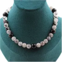 Bijoux Steine und Mineralien. Halskette mit Rutilquarz-Perlen 8 mm + schwarzem Achat 10 mm. Kette für Damen, Herren. Personalisierte Größe