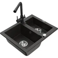 Mexen Carlos 1,5-Becken-Granitspüle mit Mischbatterie Duero, Schwarz/Gold metallisch - 6518-75-671600-70