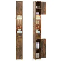 Helloshop26 Badezimmermöbel - - Schmaler Schrank 20x20x181 cm - Braun - MDF - Dreifarbige Beleuchtung