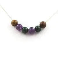 Bijoux Edelsteine und Mineralien. Malachitperlen-Halskette aus dem Kongo + Amethyst + Holz 8 mm. Halskette für Frauen, Männer. Personalisierte Größe.