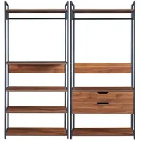 Helloshop26 Kleiderständer - - Set aus 2 Kleiderständern - 2 Schubladen - 7 Regalen - Schwarz Nussbaum-Effekt
