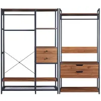 Helloshop26 Portant - - Kleiderschrank mit 2 Ständern - 4 Schubladen - Schwarz mit Nussbaum-Effekt - Robustes Metall