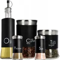 Kadax Behälter für Kaffee, Tee, Zucker, Pfeffer, Salz, Olivenöl, 5-teilig