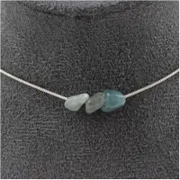Bijoux Steine und Mineralien. Halskette mit 3 Apatitperlen aus Brasilien. Kette aus rostfreiem Stahl. Halskette für Frauen, Männer. Anpassbare Größe.