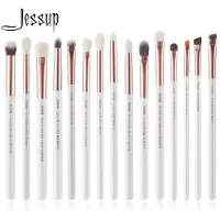 Jessup Augen-Make-up-Pinsel-Set, professionell, 15-teilig, Wei/Rosgold, hochwertige, natrlich-synthetische Lidschatten-Mischpinsel, Concealer,